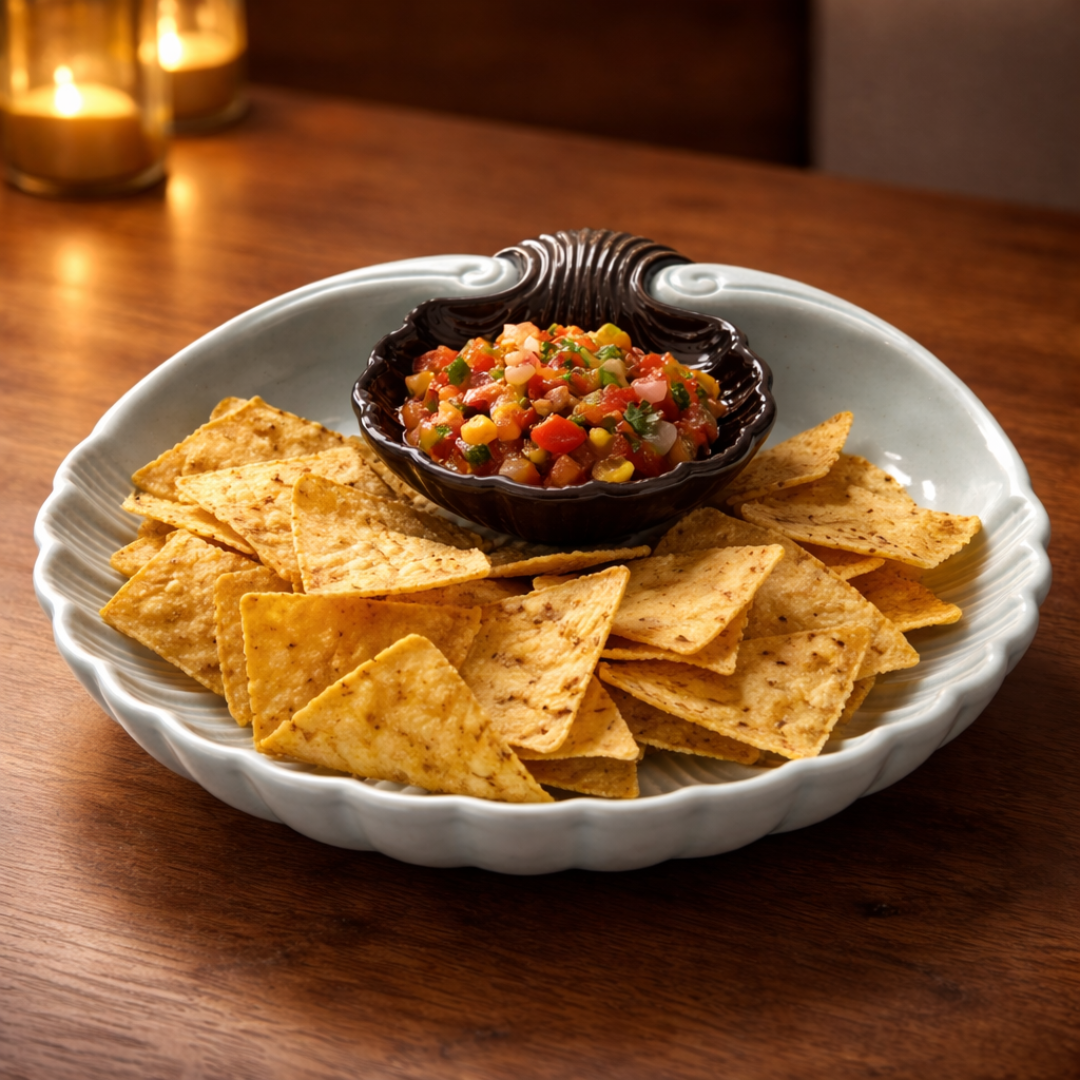 IndoCasa Shell-Shaped Ceramic Platter with Dip Bowl – White & Black | 11”