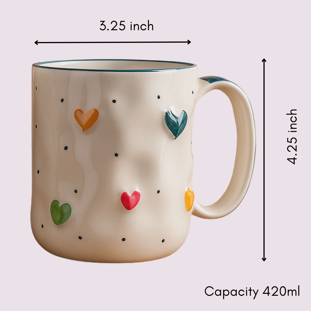 IndoCasa heart ceramic mug with 420ml capacity – height 4.25 inch, diameter 3.25 inch