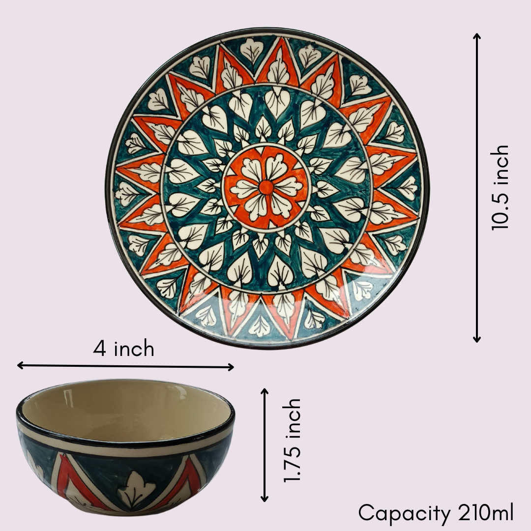 Size reference showing 10.5" plate and 4" bowl