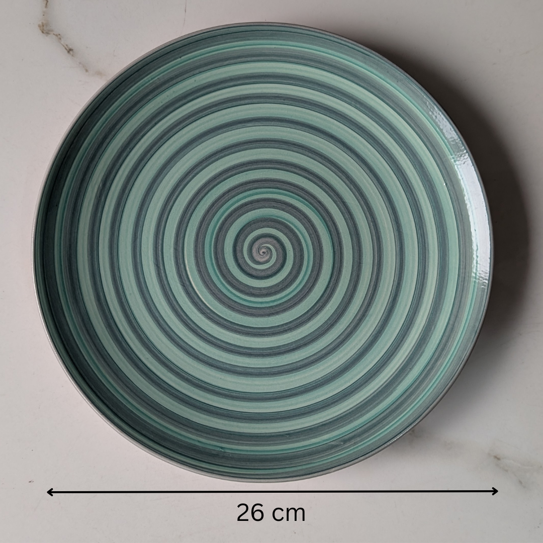 IndoCasa Handcrafted Ceramic Dinner Plate Set- 26 cm | Green Spiral Glazed Plates |Set of 4