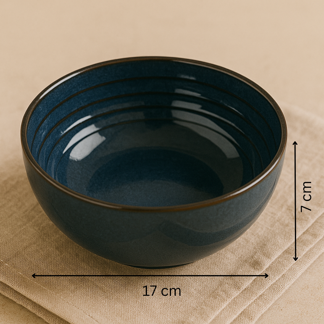 IndoCasa Midnight Blue Ceramic Serving Bowl | Handcrafted Glazed Stoneware Bowl | Serveware & Dinnerware | Set of 1- 17 cm
