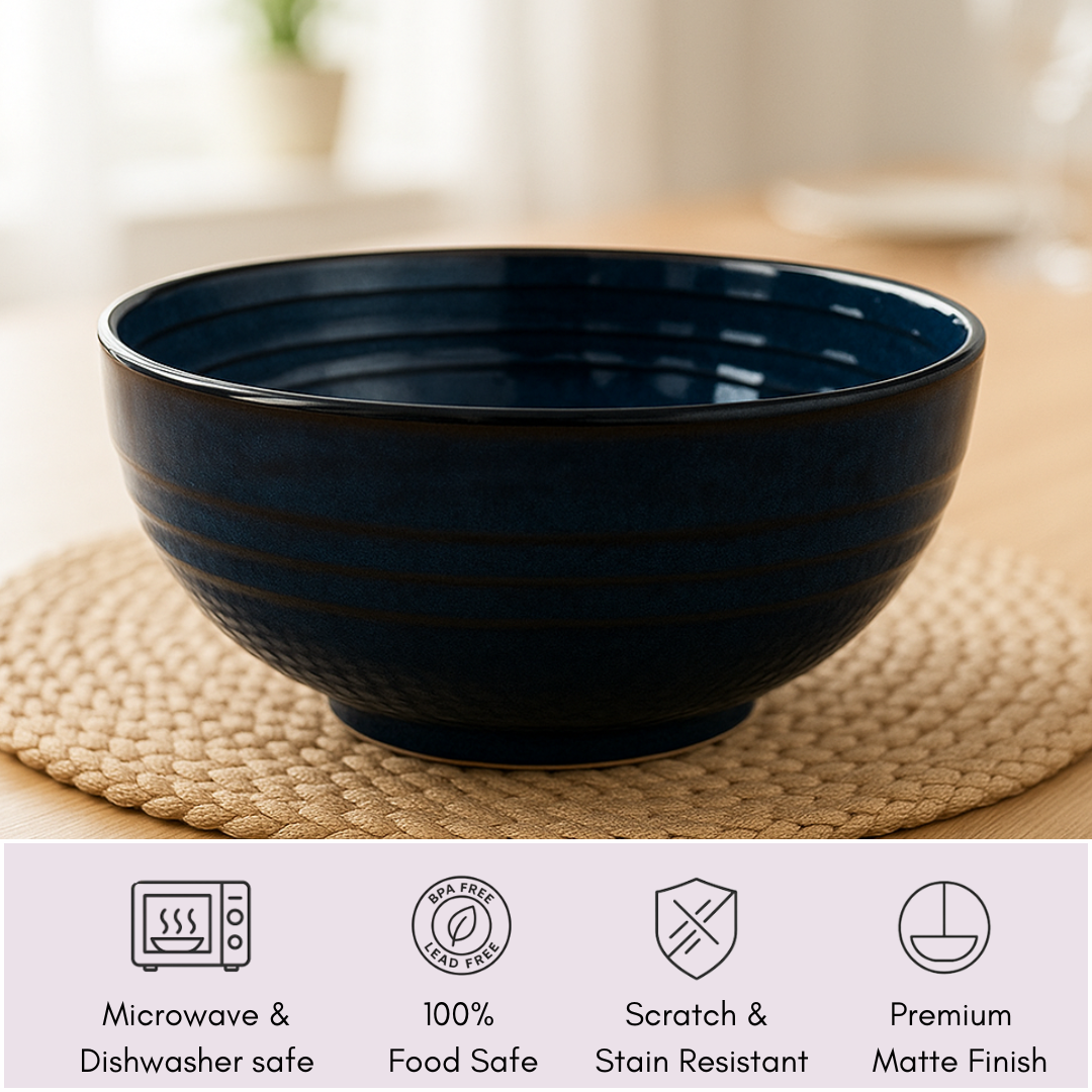 IndoCasa Midnight Blue Ceramic Serving Bowl | Handcrafted Glazed Stoneware Bowl | Serveware & Dinnerware | Set of 1- 17 cm