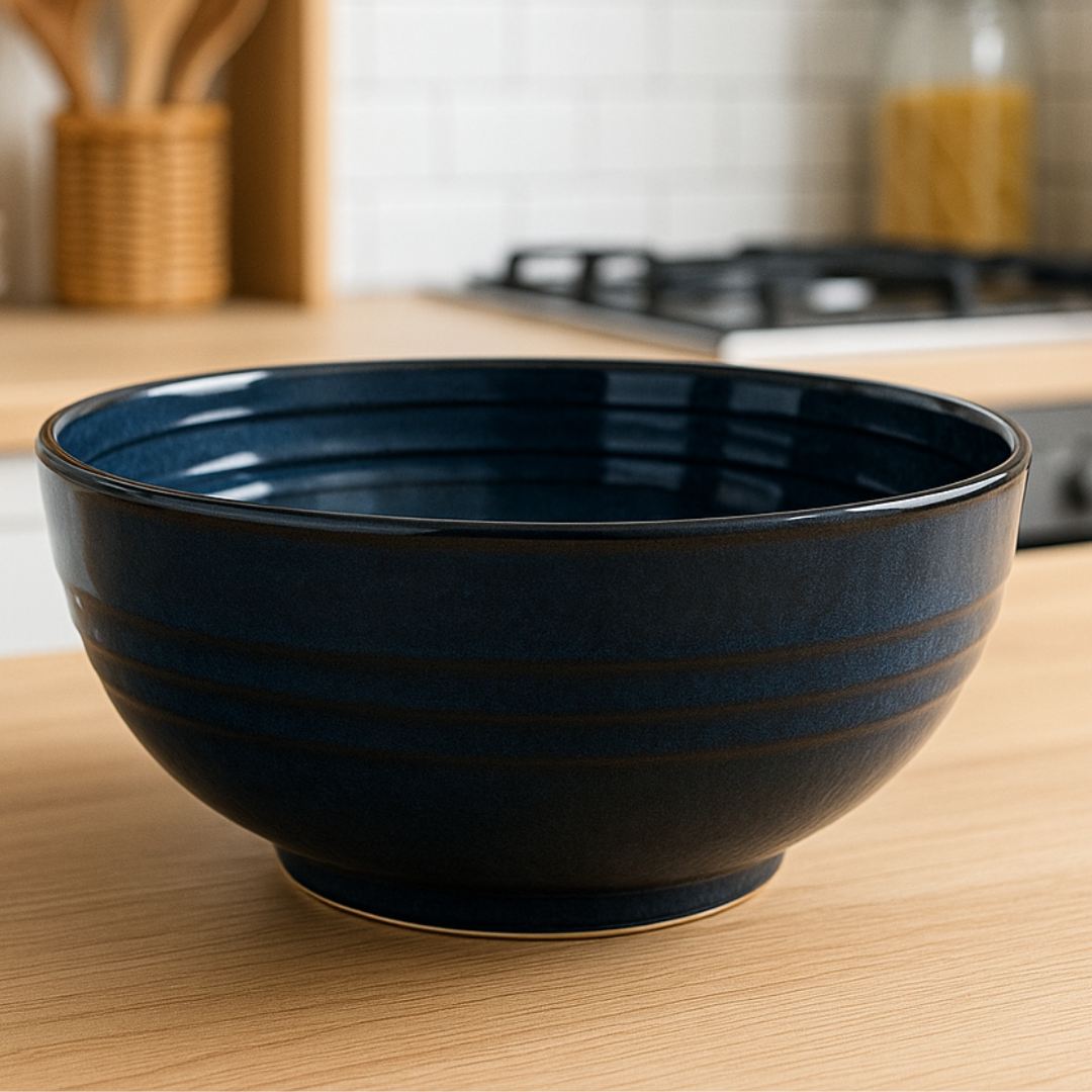 IndoCasa Midnight Blue Ceramic Serving Bowl | Handcrafted Glazed Stoneware Bowl | Serveware & Dinnerware | Set of 1- 17 cm