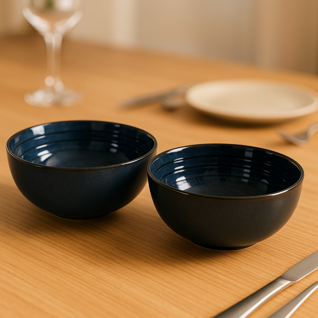 IndoCasa Midnight Blue Ceramic Serving Bowl | Handcrafted Glazed Stoneware Bowl | Serveware & Dinnerware | Set of 1- 17 cm