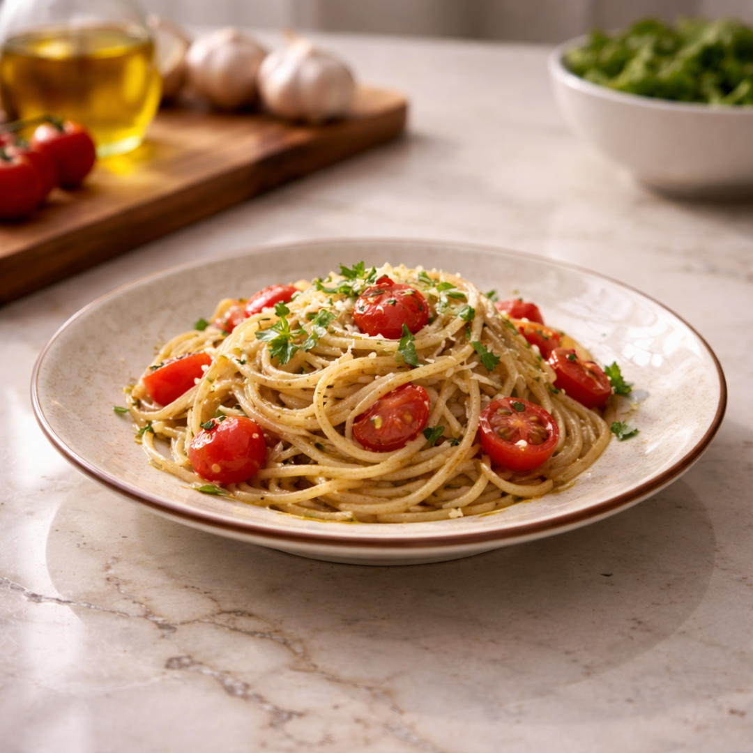 IndoCasa Handcrafted Ceramic Pasta Plates | Speckled Off-White with Brown Rim | 26.5 cm | Set of 2 / 4