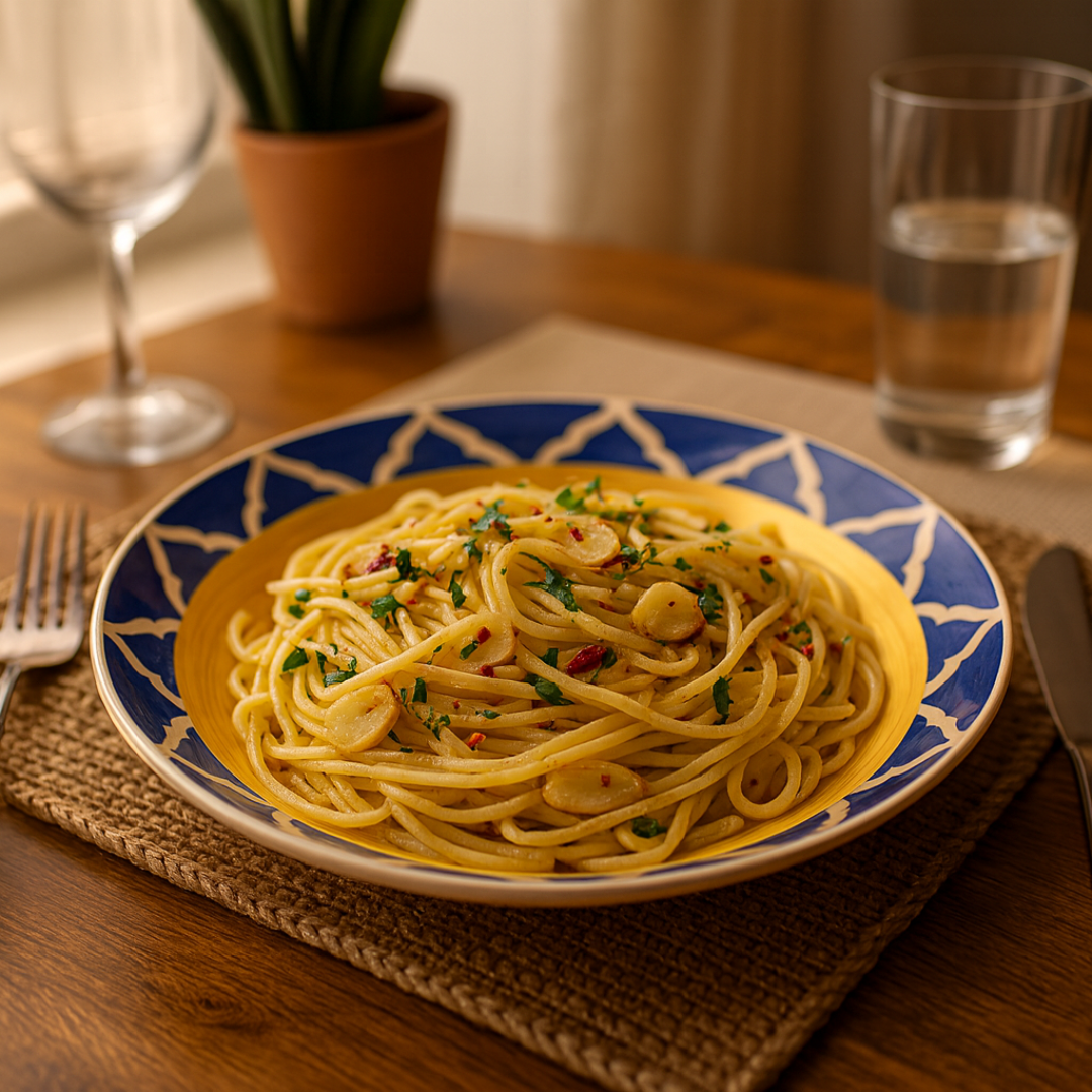IndoCasa Handcrafted Ceramic Pasta Plate Set of 2– Yellow & Cobalt Blue Moroccan pattern