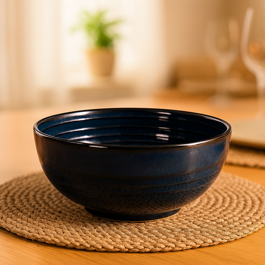 IndoCasa Midnight Blue Ceramic Serving Bowl | Handcrafted Glazed Stoneware Bowl | Serveware & Dinnerware | Set of 1- 17 cm